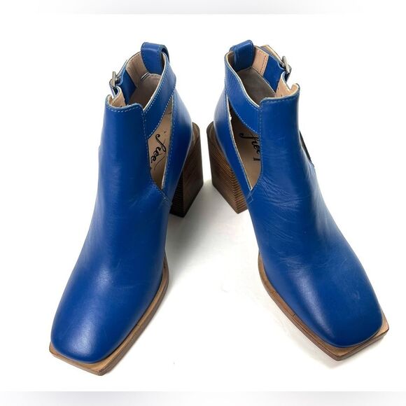 Free People Brady Buckle Blue Leather Ankle Boots - Picture 4 of 10